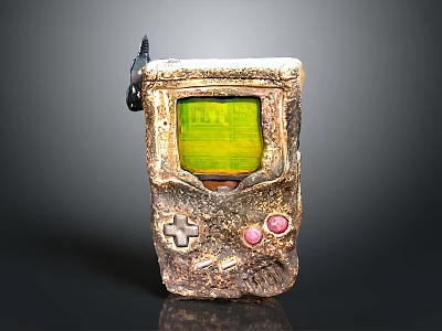 Vintage Animal Themed Retro Game Console With Green Screen And Pink Buttons 3d model