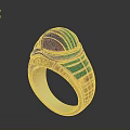 Elegant Gold Ring With Red Gem Green Blue Enamel And Carved Patterns Design 3d model