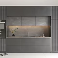 Modern Dark Gray Kitchen Cabinets With Sleek Panels Built in Appliances And Countertop Lighting