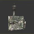 Rustic Stone Lantern On Moss Covered Ancient Stone Wall Structure