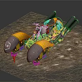 Yellow Motorcycle With Metallic Parts And Dual Exhaust Pipes On Dirt Ground