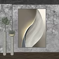 Abstract Wave Pattern Wall Art With Neutral Tones And Potted Plants In Modern Interior