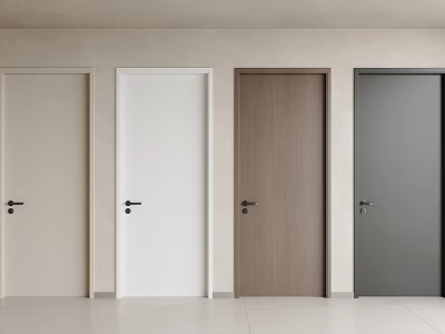 Modern Interior Hinged Doors in Beige White Wooden and Dark Gray Finishes 3d model