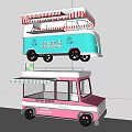 Vintage Mobile Food Trucks Featuring Blue Green And Pink Retro Ice Cream Design