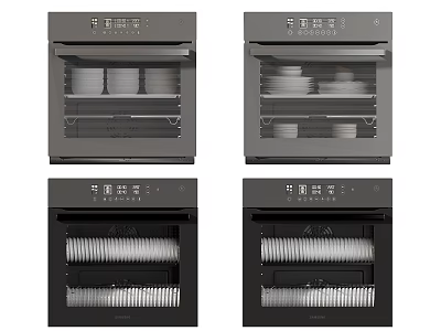 Built-in Modern Kitchen Sterilizer Appliances With Internal Dishes Bowls And Multiple Shelves 3d model