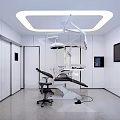 Modern Dental Clinic Interior With White Walls Dental Chair Surgical Lamp And TV Screen