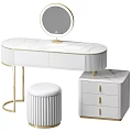 Elegant Modern Dressing Table With Marble Top Gold Accents And Drawer Chest