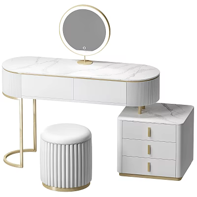 Elegant Modern Dressing Table With Marble Top Gold Accents And Drawer Chest 3d model