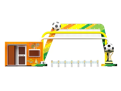 Colorful Striped Entrance Gate With Football Decorations And Trophy Ornament 3d model