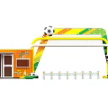 Colorful Striped Entrance Gate With Football Decorations And Trophy Ornament