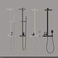 Wall Mounted White And Black Shower Systems With Handheld Overhead Showers Shelves And Bath Products
