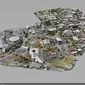 Birds Flying Over Detailed Urban Model in Aerial View with Parks and Buildings