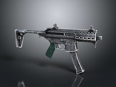 Modern Tactical Submachine Gun With Metallic Finish Green Grip And Detailed Components 3d model