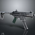 Modern Tactical Submachine Gun With Metallic Finish Green Grip And Detailed Components