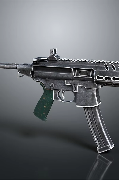 Modern Tactical Submachine Gun With Metallic Finish Green Grip And Detailed Components 3d model