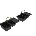 Modern Black Double Bowl Kitchen Sink With Golden Faucet And Drainboard