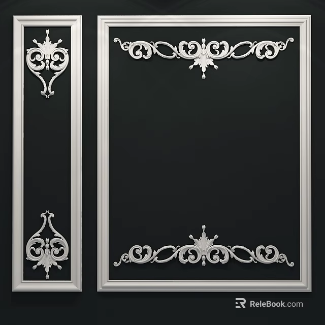 Decorative Lines Design With Ornamental White Floral Patterns On Black Background Surface 3d model 
