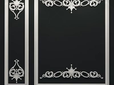 Decorative Lines Design With Ornamental White Floral Patterns On Black Background Surface 3d model