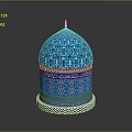 Blue Decorated Dome Building With Intricate Geometric Floral Patterns And White Base Trim