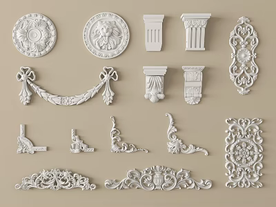 Classical Carved Decorative Elements Including Round Column And Corner Ornaments 3d model
