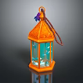 Lantern Shaped Fish Tank Aquarium With Orange Frame Purple Tassel And Blue Aquatic Decor