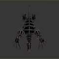 Red Glowing Mechanical Skeleton Monster Game Movie Character With Sharp Claws And Luminous Details