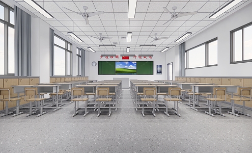 Modern school classroom desks and chairs 3d model