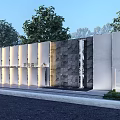 Modern Feature Wall Design With Stone Texture Lighting And Surrounding Trees 3d model