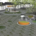 Scenic Square Landscape Design With Circular Patterned Paving Central Pavilion And Green Trees 3d model