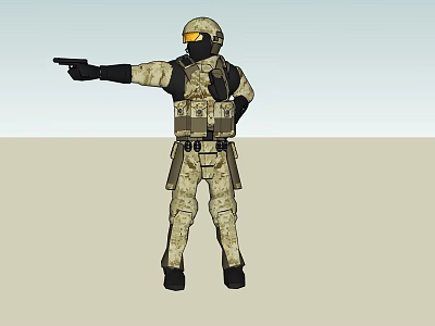 Game Movie Character In Camouflage Uniform With Tactical Gear Holding Gun Action Pose Outdoor 3d model