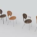 Two Modern Leisure Chairs With Wooden Curved Backrest And Metal Legs Design