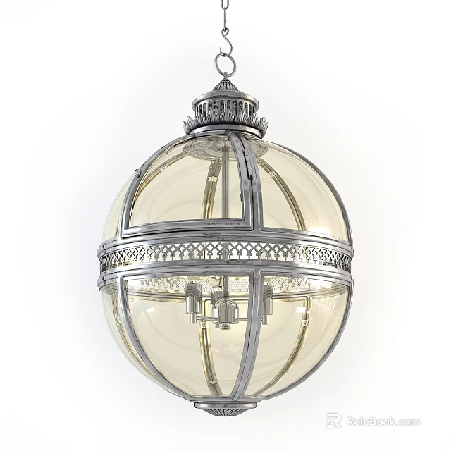 Classic Spherical Chandelier With Transparent Glass And Ornate Metal Frame 3d model 