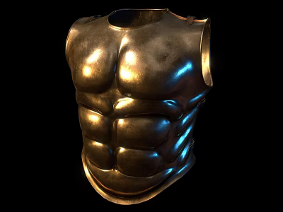 Metallic Muscular Chest Armor With Shiny Surface For Protective Clothing 3d model