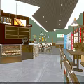 Cozy Restaurant Interior Design With Pastry Display Seating Area Colorful Tiles And Pendant Lights