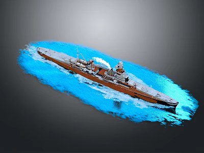 Battleship Naval Weapon Sailing on Blue Water with Detailed Military Design 3d model