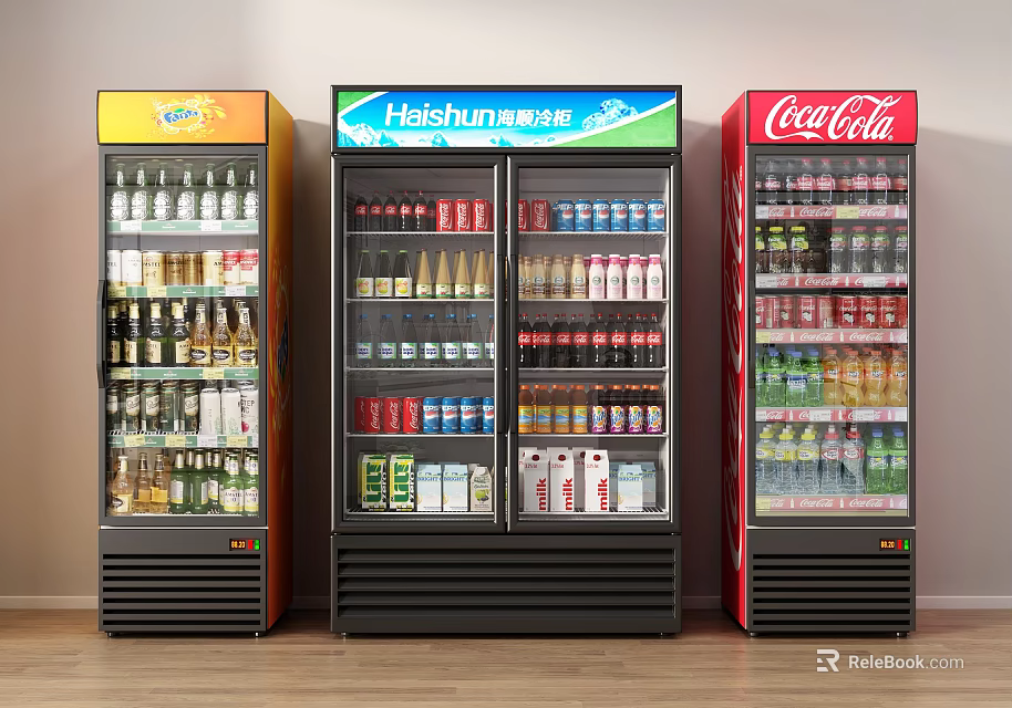 Fully Stocked Retail Refrigerated Display Cases Featuring Hashunweer Coca-Cola and Various Beverages 3d model 