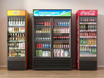 Fully Stocked Retail Refrigerated Display Cases Featuring Hashunweer Coca-Cola and Various Beverages 3d model