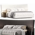 Modern Double Bed With Upholstered Headboard White Sheets Gray Blanket And Nightstand 3d model