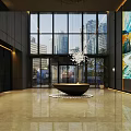 Luxury Hotel Lobby Interior With Crystal Chandeliers Reception Desk And Marble Flooring