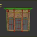 Ornate Copper Carved Door With Arched Windows And Intricate Patterns