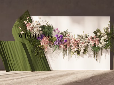 Wedding Flower Decoration With Pink Purple White Blooms And Green Fabric On White Backdrop 3d model