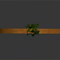 Curved Wooden Structure with Carved Patterns and Green Plants Hanging from Top