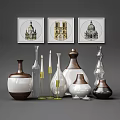 Decorative Ornament Set With Wall Art Prints Vases And Candle Holders In White Brown Transparent