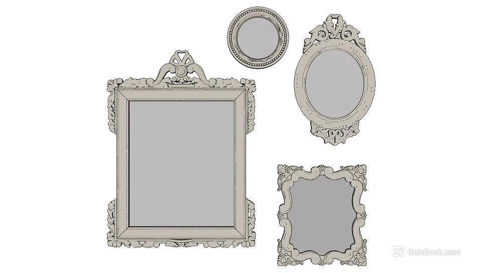 Decorative Mirrors With Ornate Frames In Various Shapes Square Round Oval And Rectangular Designs 3d model