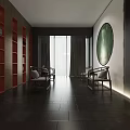 Elegant Modern Chinese Clubhouse Interior With Corridor Lighting Decorative Paintings And Stone Flooring
