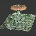 Pink Spotted Mushroom with White Stem on Green Moss Dry Leaves Square Mat Black Background