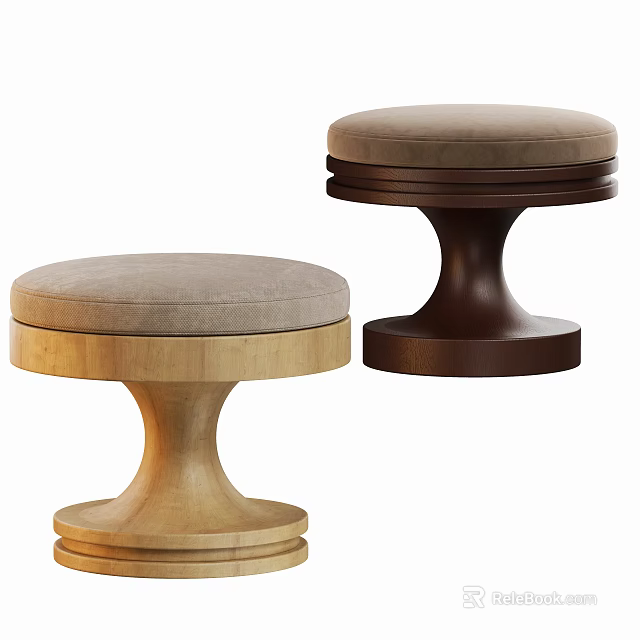 Two Modern Stools With Wooden Bases And Upholstered Seats In Different Colors 3d model 