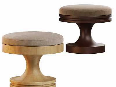 Two Modern Stools With Wooden Bases And Upholstered Seats In Different Colors 3d model