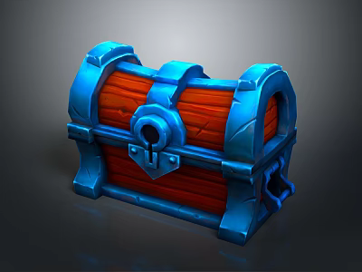 Decorative Storage Chest With Blue Metal Frame Wooden Body And Lock Clasp 3d model