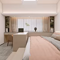 Modern Tatami Bedroom Interior With Built in Desk Storage Cabinets And Warm Lighting